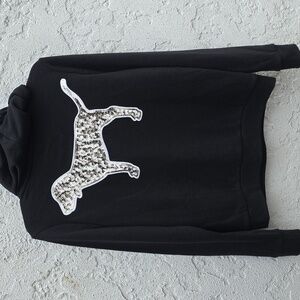NWT Black Victoria's Secret PINK Sequin Dog Pull Over Hoodie Size Medium